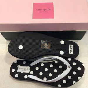 New! Kate Spade Fiji Flip-Flops Black with White Polka Dots
